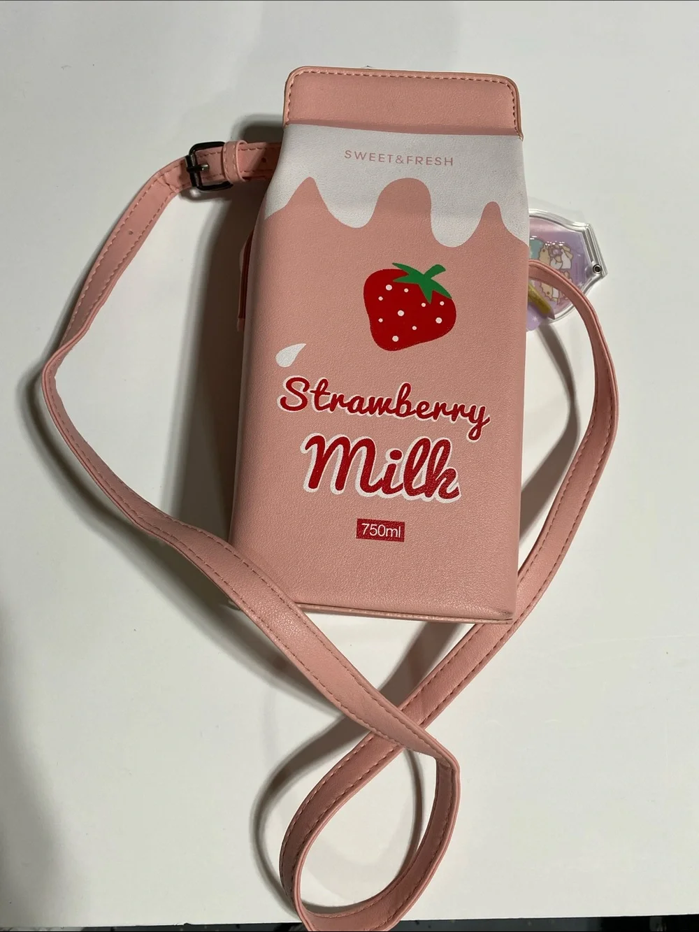Pink Strawberry Milk Crossbody Bag for Kids